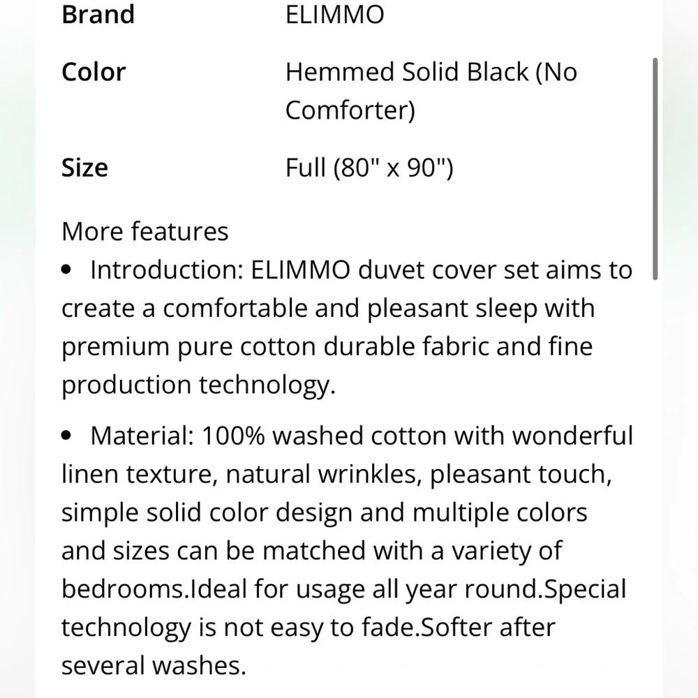 Elegant Black Duvet 3pc Duvet Set 100% Washed Cotton